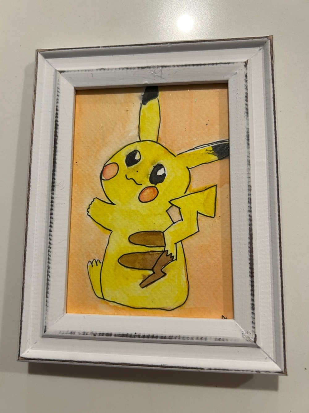 Original Framed Pikachu Watercolor Art - Yellow